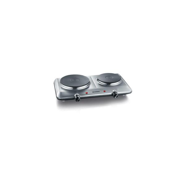 ARDEBO.de Severin DK 1014 Doppelkochplatte, 1000/1500W, 2 Heizringe, Edelstahl gebürstet/schwarz