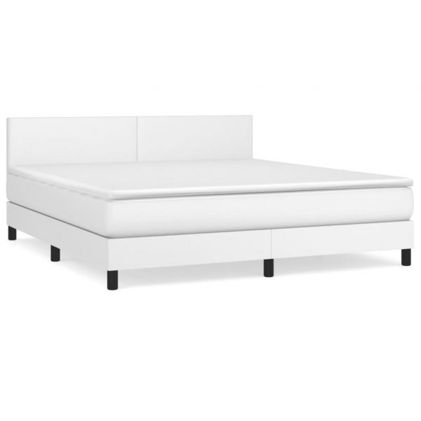 Boxspringbett mit Matratze Weiß 160x200 cm Kunstleder