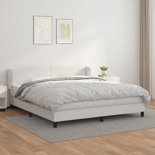 ARDEBO.de - Boxspringbett mit Matratze Weiß 160x200 cm Kunstleder
