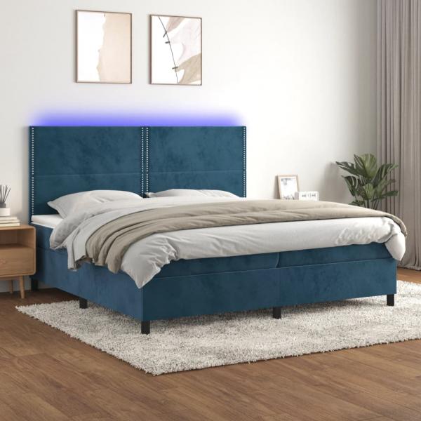 ARDEBO.de - Boxspringbett mit Matratze & LED Dunkelblau 200x200 cm Samt
