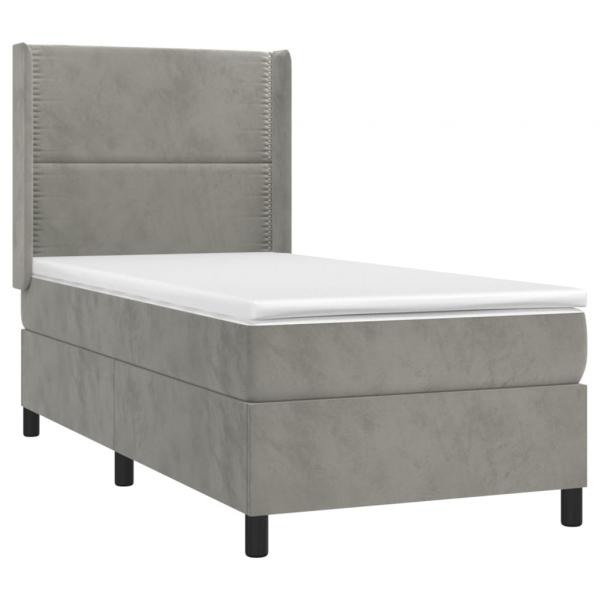 Boxspringbett mit Matratze & LED Hellgrau 100x200 cm Samt
