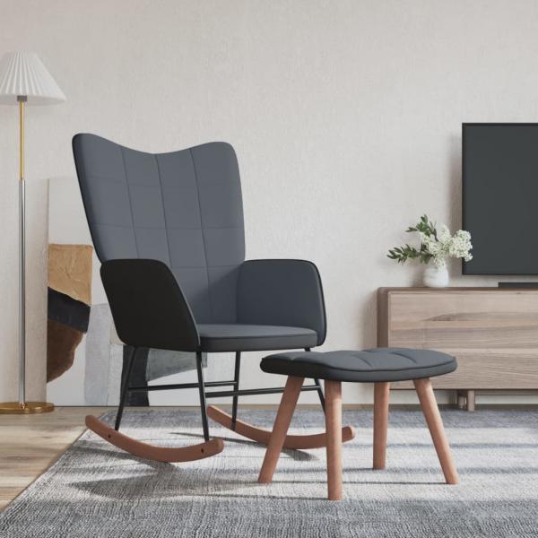 ARDEBO.de - Schaukelstuhl mit Hocker Dunkelgrau Samt und PVC