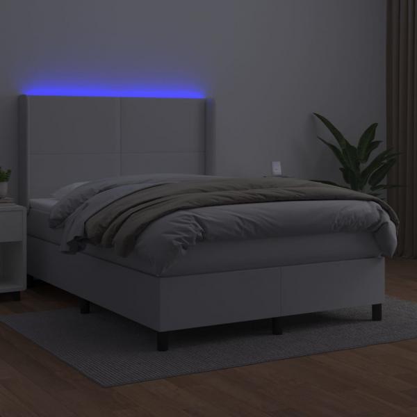 Boxspringbett mit Matratze & LED Weiß 140x200 cm Kunstleder