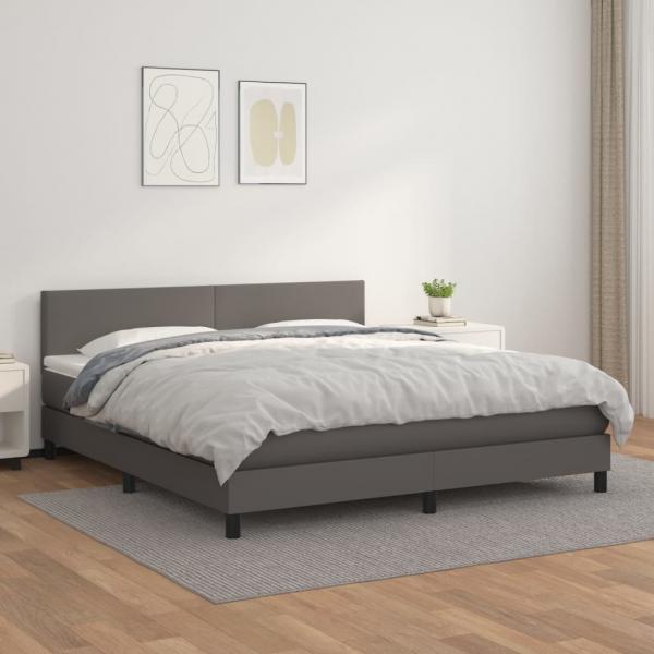 ARDEBO.de - Boxspringbett mit Matratze Grau 160x200 cm Kunstleder