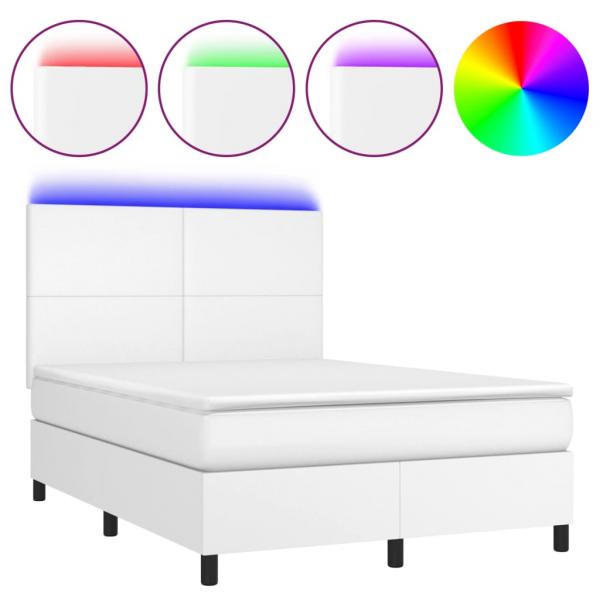 Boxspringbett mit Matratze & LED Weiß 140x200 cm Kunstleder