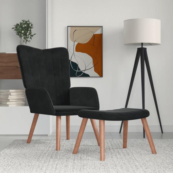 ARDEBO.de - Relaxsessel mit Hocker Schwarz Samt