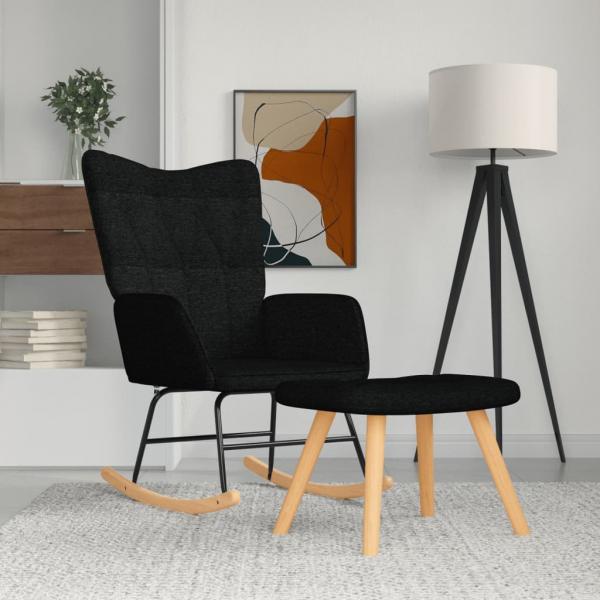 ARDEBO.de - Schaukelsessel mit Hocker Schwarz Stoff