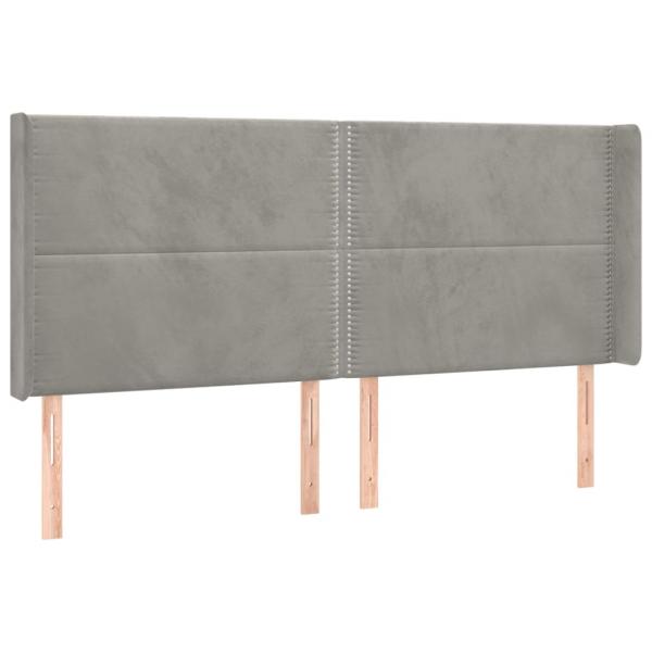 LED Kopfteil Hellgrau 183x16x118/128 cm Samt