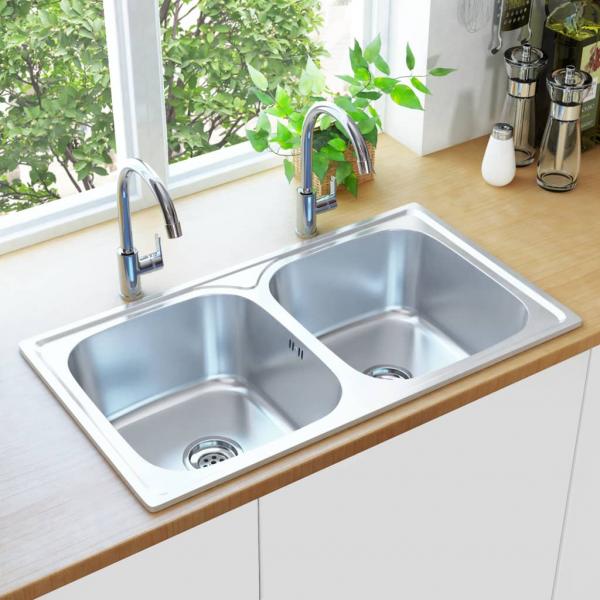 ARDEBO.de - Küchenspüle Doppelbecken mit Sieb & Siphon Edelstahl 