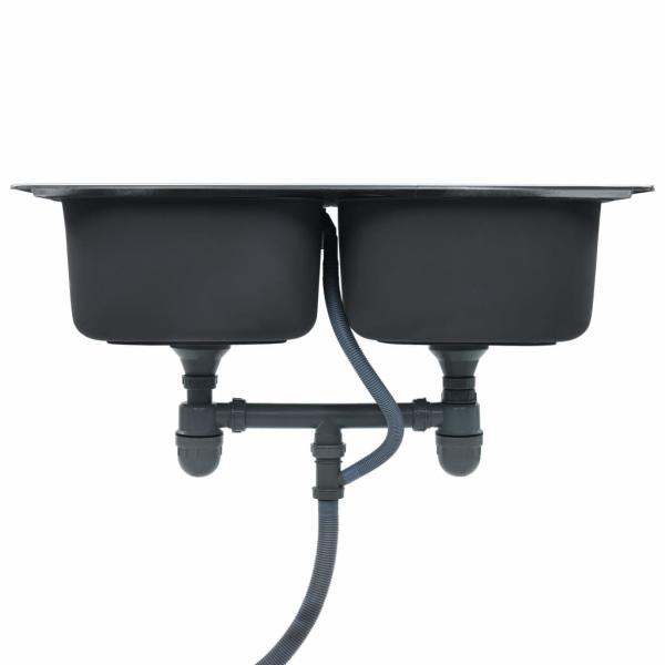 Küchenspüle Doppelbecken mit Sieb & Siphon Edelstahl 