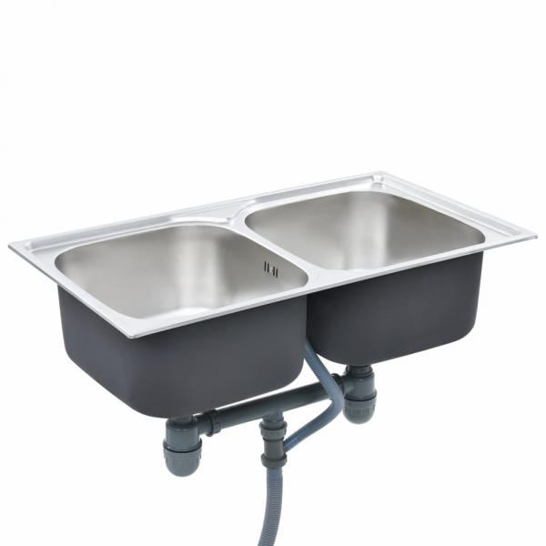 Küchenspüle Doppelbecken mit Sieb & Siphon Edelstahl 
