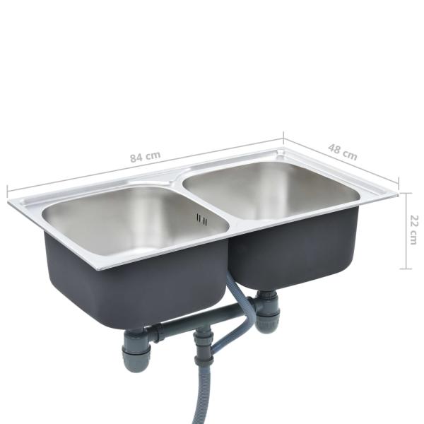 Küchenspüle Doppelbecken mit Sieb & Siphon Edelstahl 