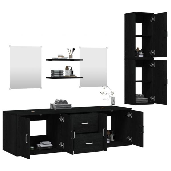   7-tlg. Badmöbel-Set Schwarz Holzwerkstoff