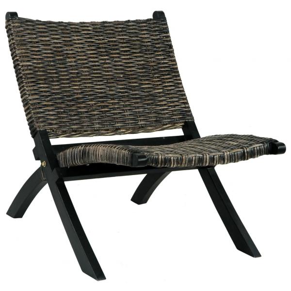 ARDEBO.de - Relaxstuhl Schwarz Natur Kubu-Rattan und Massivholz Mahagoni