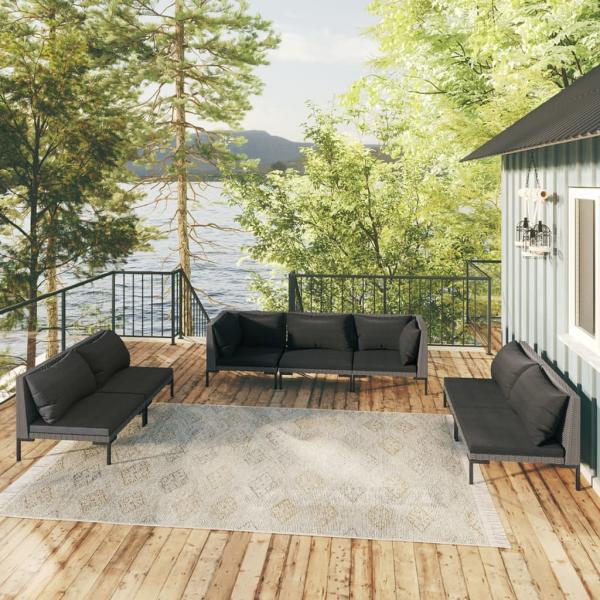 ARDEBO.de - 7-tlg. Garten-Lounge-Set mit Kissen Poly Rattan Dunkelgrau