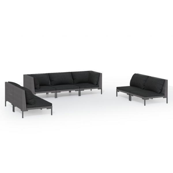 7-tlg. Garten-Lounge-Set mit Kissen Poly Rattan Dunkelgrau