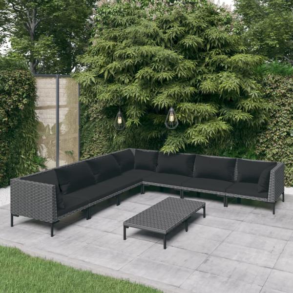 ARDEBO.de - 8-tlg. Garten-Lounge-Set mit Kissen Poly Rattan Dunkelgrau