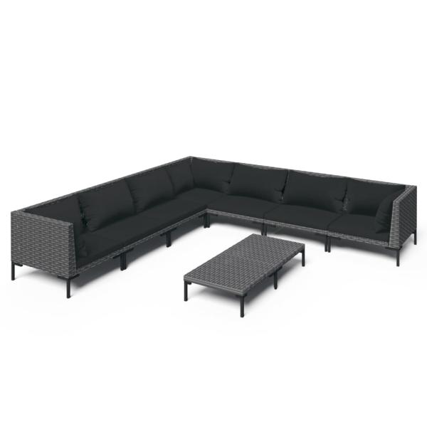 8-tlg. Garten-Lounge-Set mit Kissen Poly Rattan Dunkelgrau