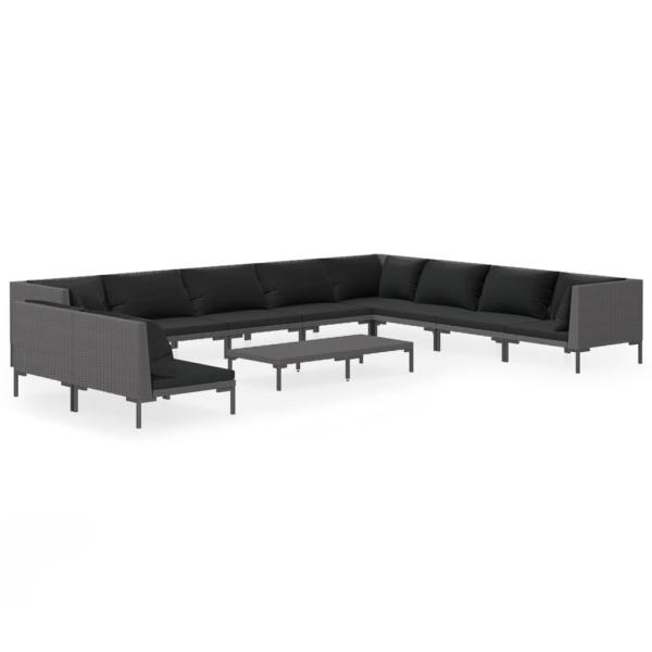 11-tlg. Garten-Lounge-Set mit Kissen Poly Rattan Dunkelgrau