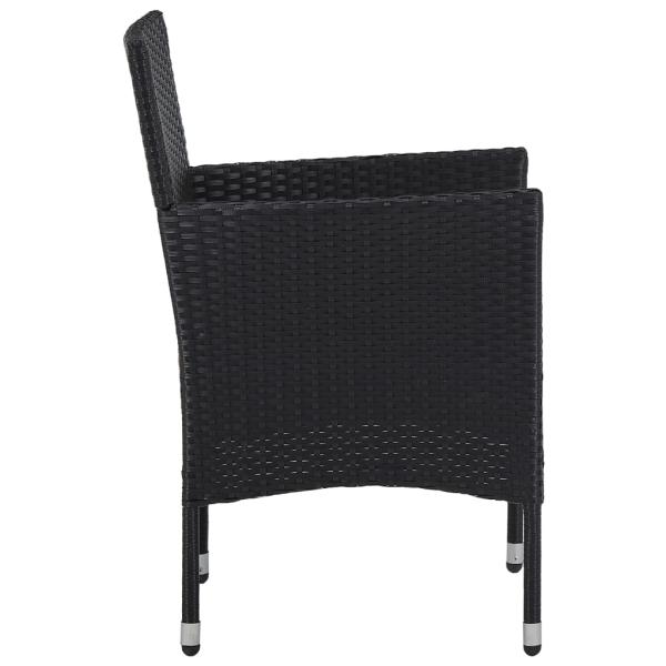 3-tlg. Garten-Essgruppe Schwarz Poly Rattan und Akazienholz