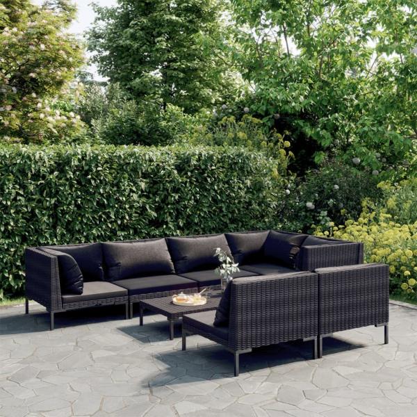 ARDEBO.de - 8-tlg. Garten-Lounge-Set mit Kissen Poly Rattan Dunkelgrau