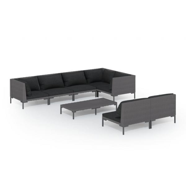 8-tlg. Garten-Lounge-Set mit Kissen Poly Rattan Dunkelgrau