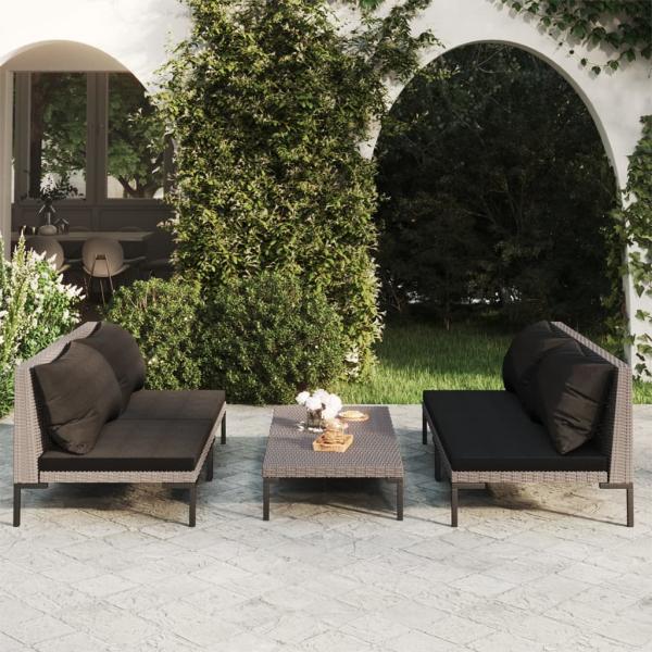 ARDEBO.de - 5-tlg. Garten-Lounge-Set mit Kissen Poly Rattan Dunkelgrau