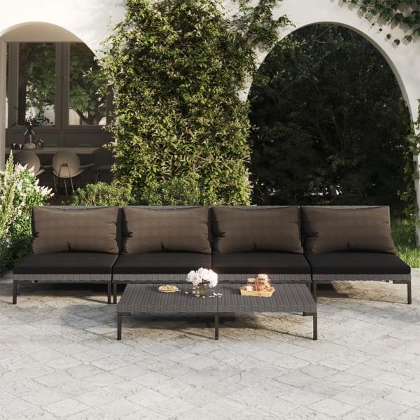 ARDEBO.de - 5-tlg. Garten-Lounge-Set mit Kissen Poly Rattan Dunkelgrau