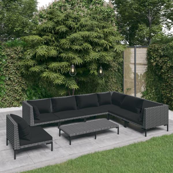ARDEBO.de - 8-tlg. Garten-Lounge-Set mit Kissen Poly Rattan Dunkelgrau