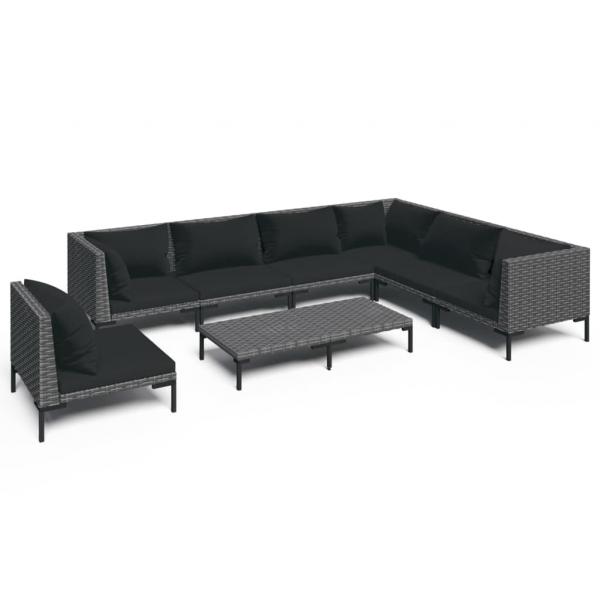 8-tlg. Garten-Lounge-Set mit Kissen Poly Rattan Dunkelgrau