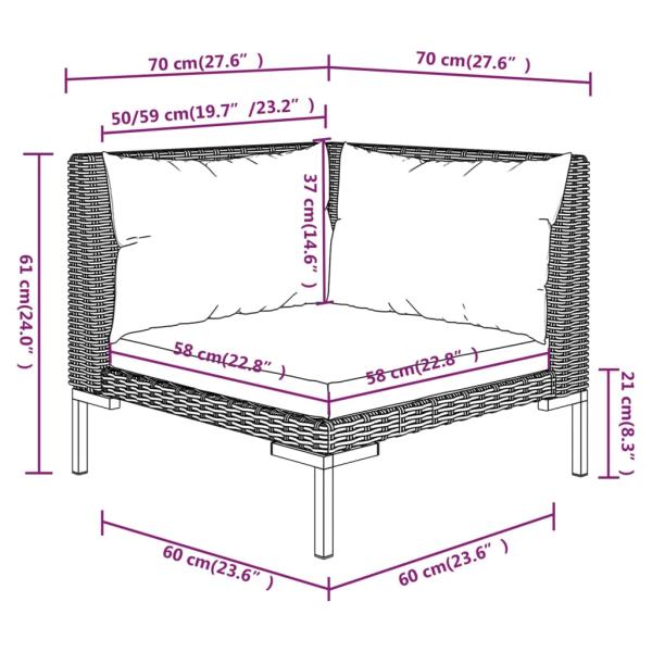 11-tlg. Garten-Lounge-Set mit Kissen Poly Rattan Dunkelgrau