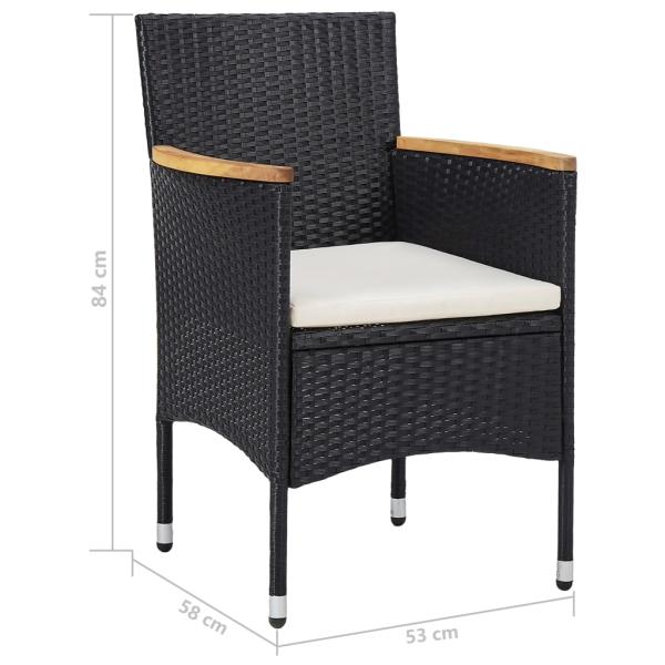 3-tlg. Garten-Essgruppe Schwarz Poly Rattan und Akazienholz