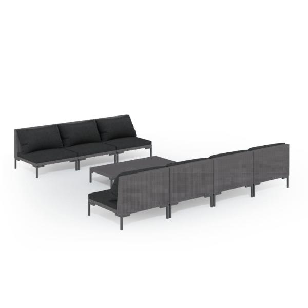 8-tlg. Garten-Lounge-Set mit Kissen Poly Rattan Dunkelgrau