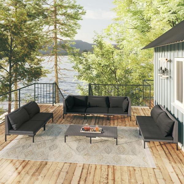 ARDEBO.de - 8-tlg. Garten-Lounge-Set mit Kissen Poly Rattan Dunkelgrau