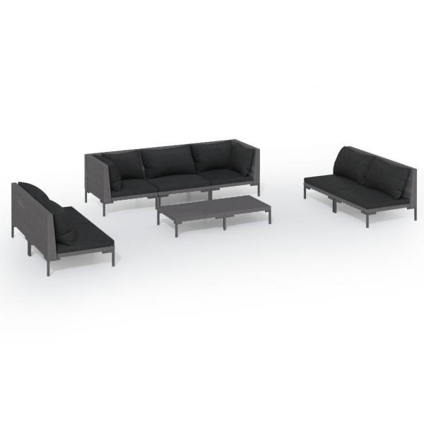 8-tlg. Garten-Lounge-Set mit Kissen Poly Rattan Dunkelgrau