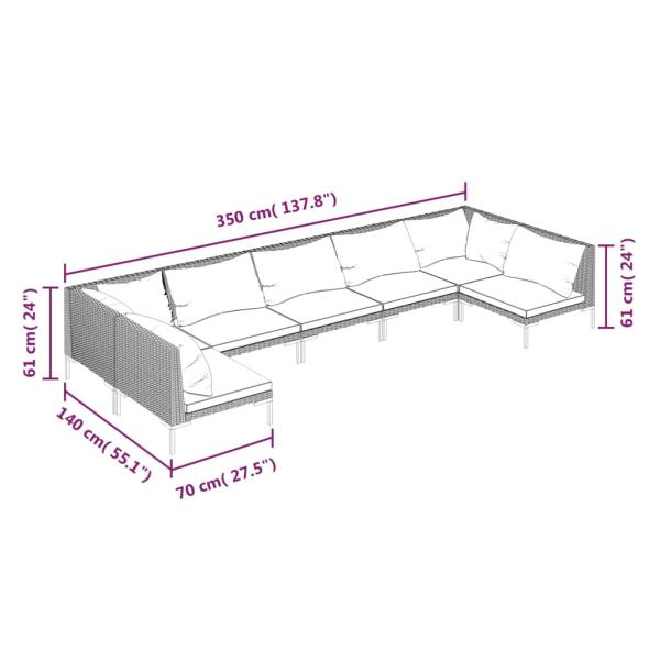 7-tlg. Garten-Lounge-Set mit Kissen Poly Rattan Dunkelgrau