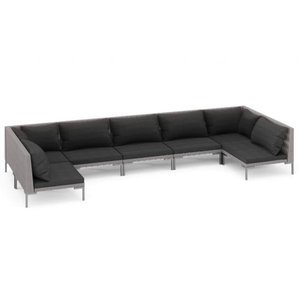 7-tlg. Garten-Lounge-Set mit Kissen Poly Rattan Dunkelgrau