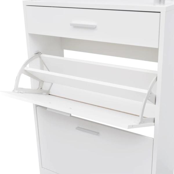 Schuhschrank mit Schubfach und oberem Glasregal Holz Weiß