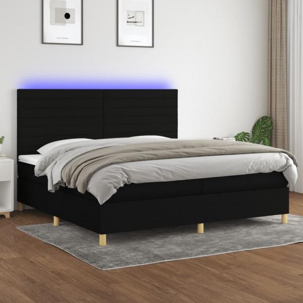 ARDEBO.de - Boxspringbett mit Matratze & LED Schwarz 200x200 cm Stoff