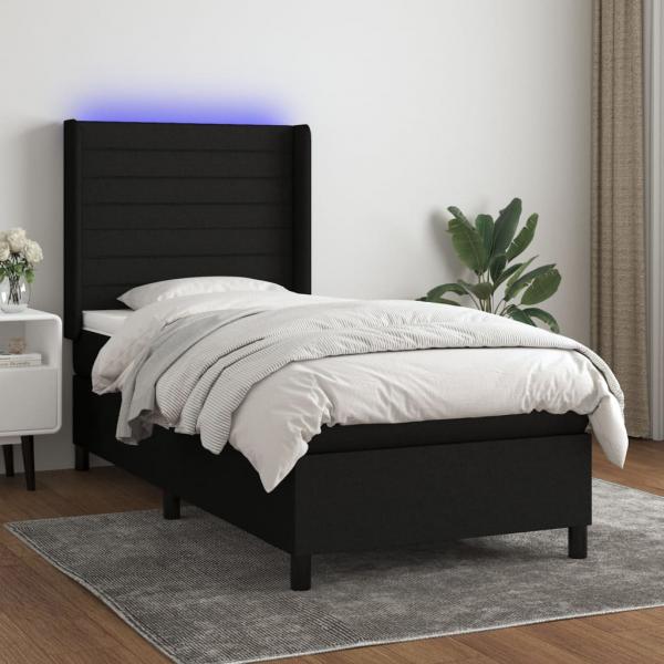 ARDEBO.de - Boxspringbett mit Matratze & LED Schwarz 90x190 cm Stoff