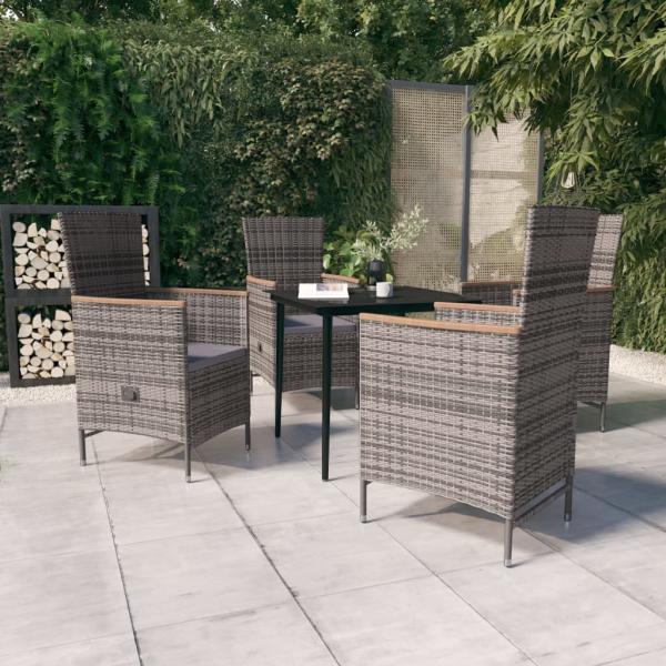 ARDEBO.de - 5-tlg. Garten-Essgruppe mit Kissen Grau