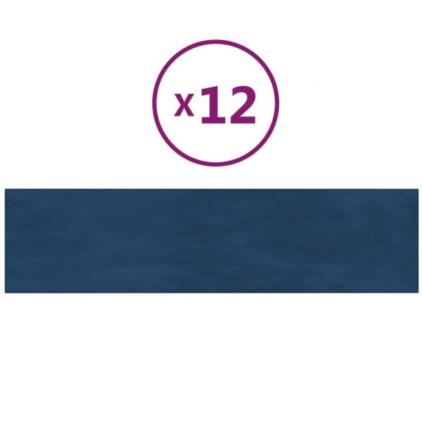 Wandpaneele 12 Stk. Blau 60x15 cm Samt 1,08 m²