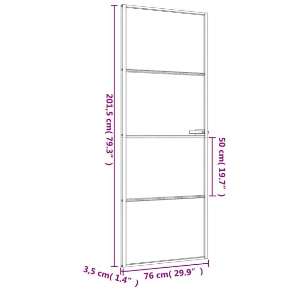 Innentür Schlank Schwarz 76x201,5 cm Hartglas und Aluminium
