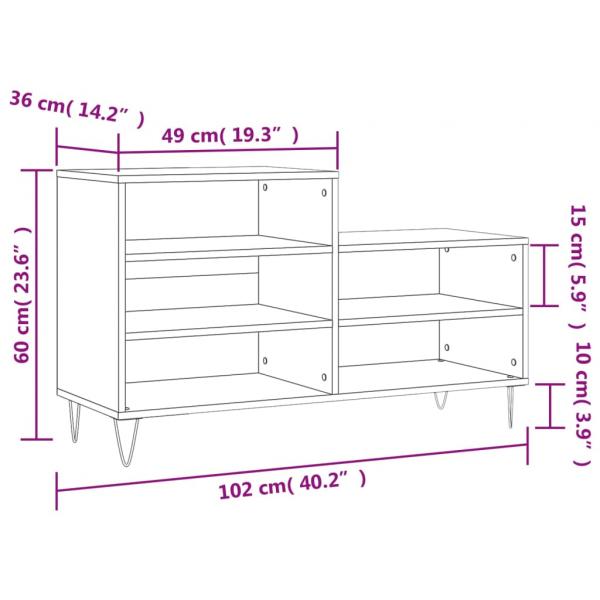 Schuhregal Braun Eichen-Optik 102x36x60 cm Holzwerkstoff