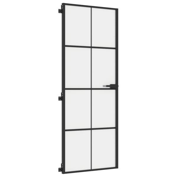 Innentür Schlank Schwarz 76x201,5 cm Hartglas und Aluminium