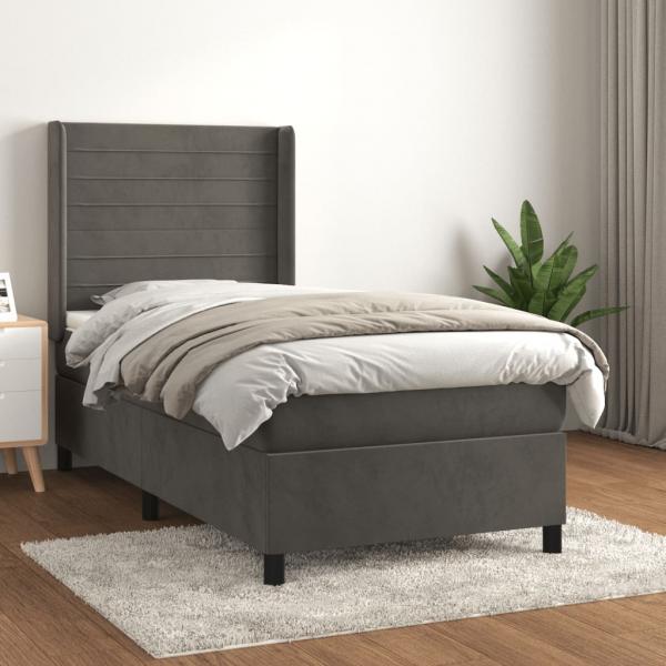 ARDEBO.de - Boxspringbett mit Matratze Dunkelgrau 100x200 cm Samt