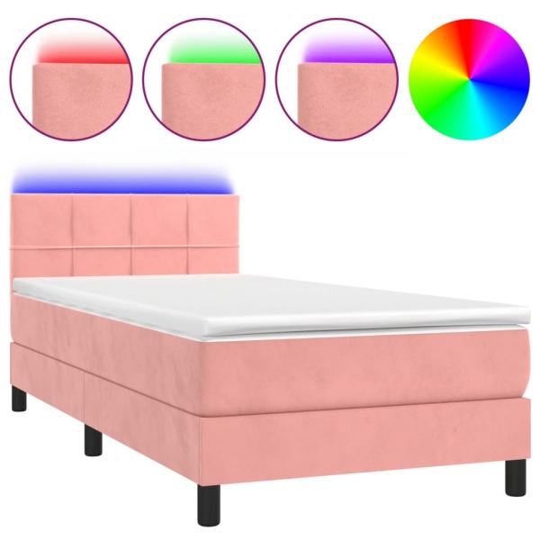 Boxspringbett mit Matratze & LED Rosa 90x200 cm Samt