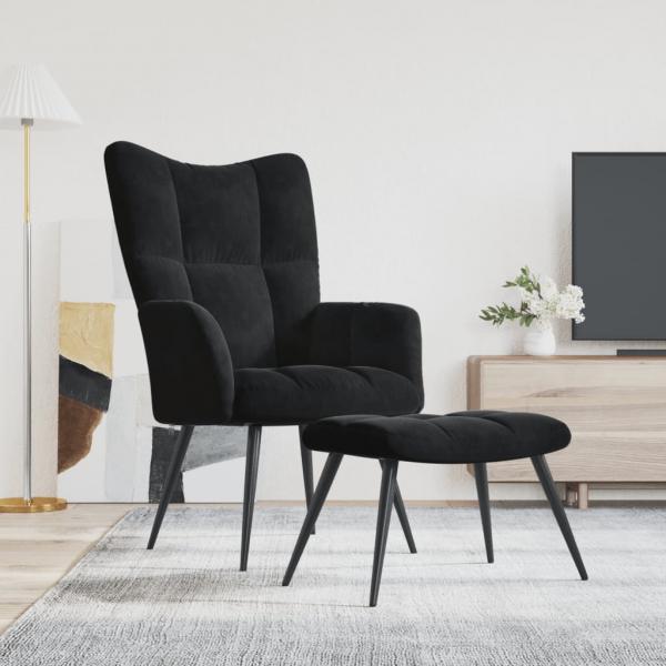ARDEBO.de - Relaxsessel mit Hocker Schwarz Samt