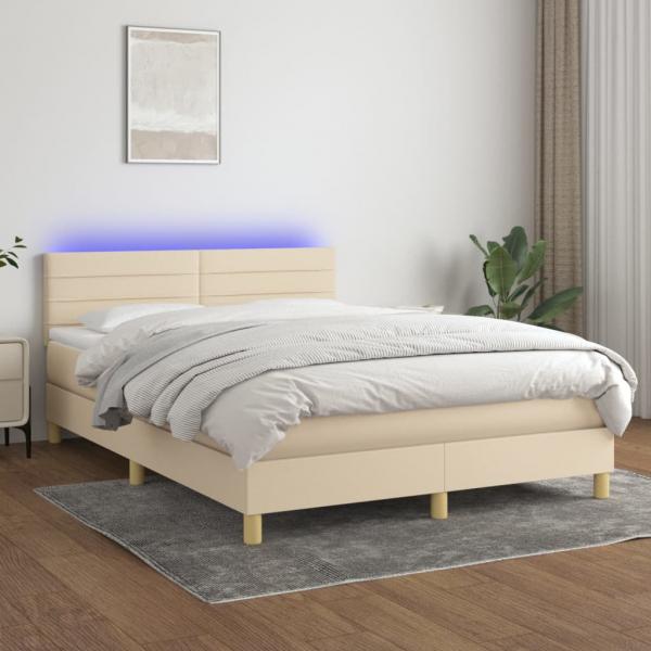 ARDEBO.de - Boxspringbett mit Matratze & LED Creme 140x190 cm Stoff