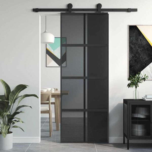 Schiebetür Schwarz 76x205 cm Hartglas und Aluminium